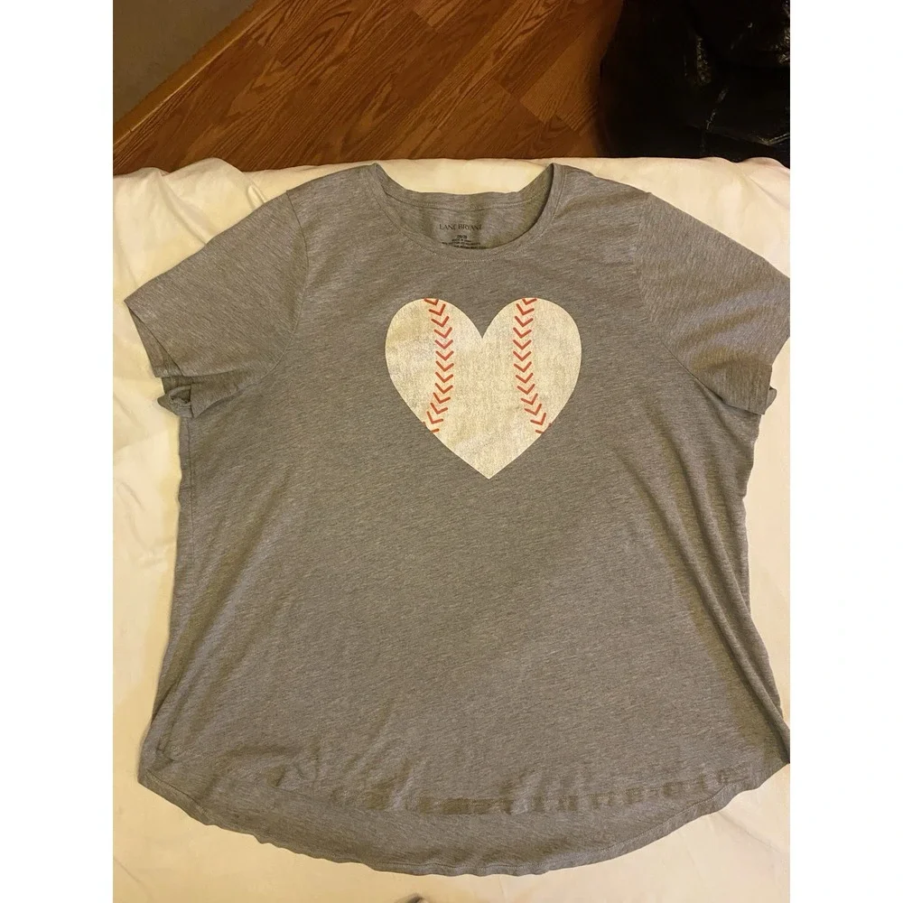 Lane Bryant Baseball Heart T-shirt‎ Gray Women's 26/28 Baseball Mom Mother's Day - Picture 2 of 6